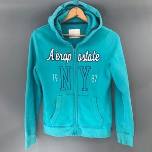 Aeropostale Womens Teal Full ZIP Hoodie, Large
